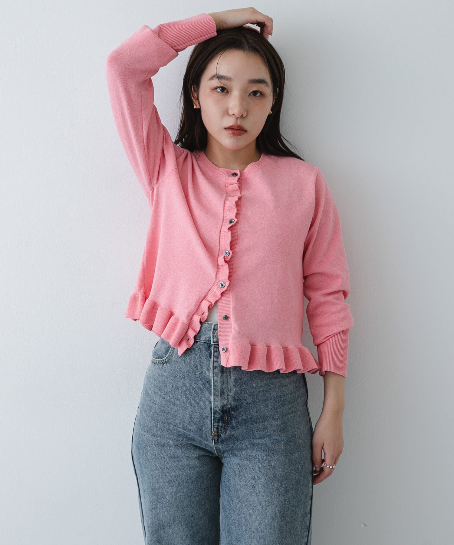 SENSE OF PLACE by URBAN RESEARCH「『洗濯可』フリルトリムニットカーディガン」|ニット・セーター|ピンク