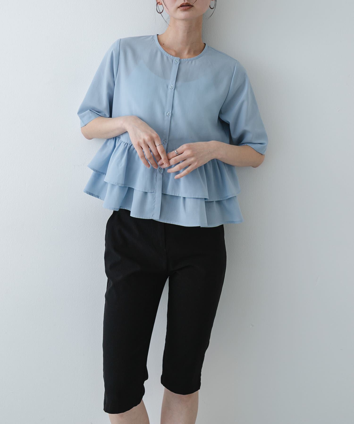 SENSE OF PLACE by URBAN RESEARCH「フリルペプラムブラウス」|シャツ・ブラウス|ライトブルー