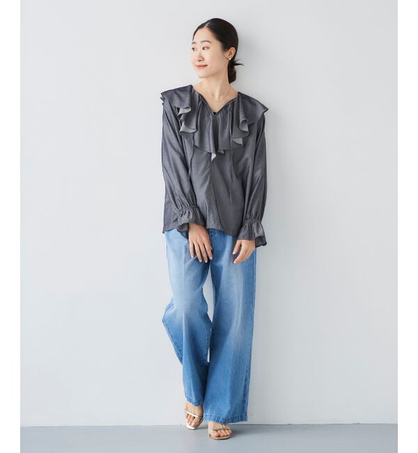 le.coeur blanc「タックワイドデニムパンツ」|デニム|