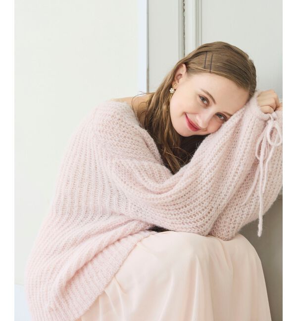 MAJESTICLEGON「リボンディティール透かしニット」|ニット・セーター|ピンク