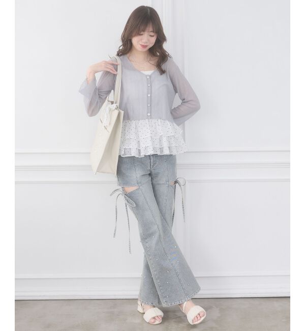  「ビジューボタンシアーカーディガン」|カーディガン|