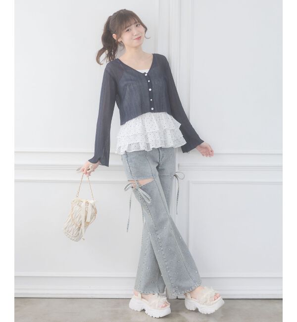  「ビジューボタンシアーカーディガン」|カーディガン|