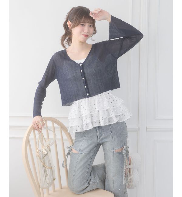  「ビジューボタンシアーカーディガン」|カーディガン|