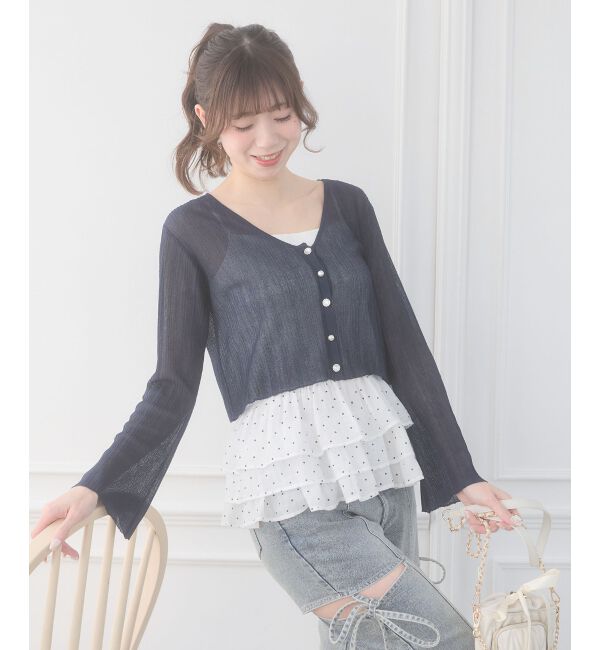  「ビジューボタンシアーカーディガン」|カーディガン|