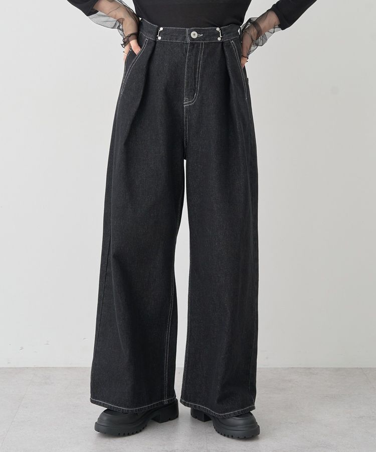 earth music&ecology「タックホックデニムパンツ」|デニム|Black