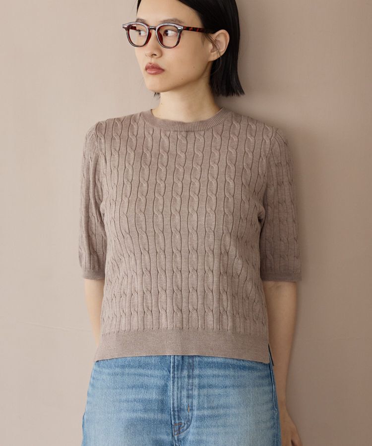 AMERICAN HOLIC「ケーブル5分袖ニットプルオーバー」|ニット・セーター|