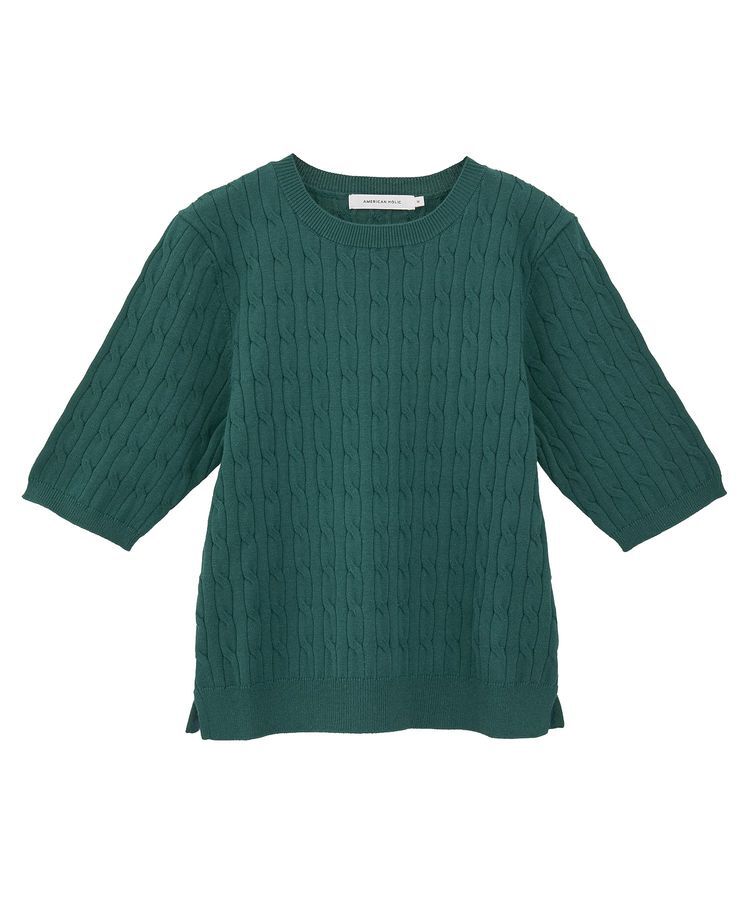 AMERICAN HOLIC「ケーブル5分袖ニットプルオーバー」|ニット・セーター|