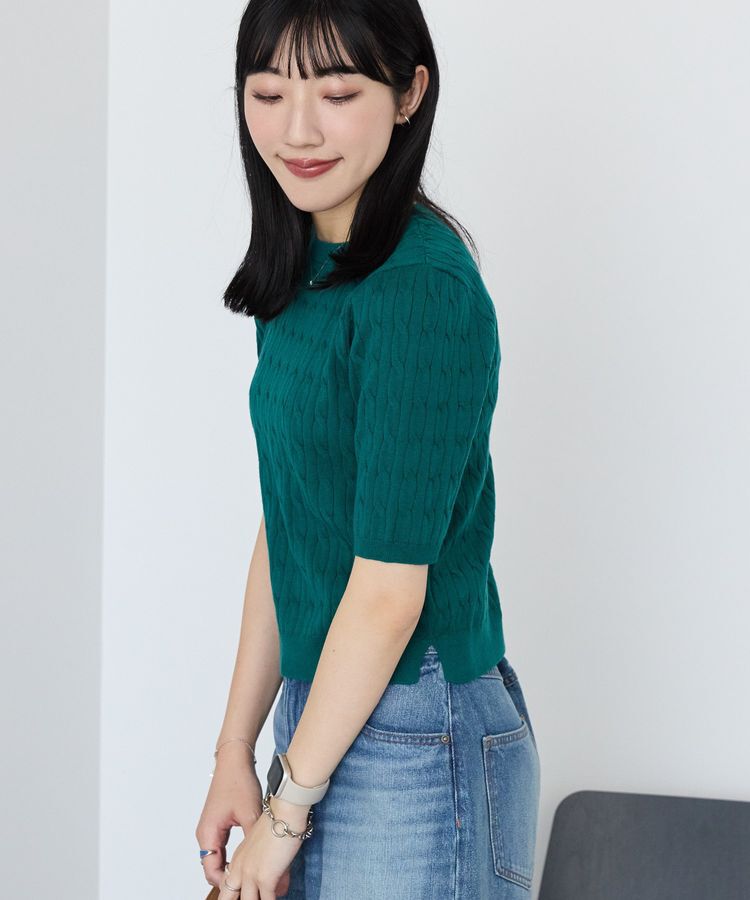 AMERICAN HOLIC「ケーブル5分袖ニットプルオーバー」|ニット・セーター|