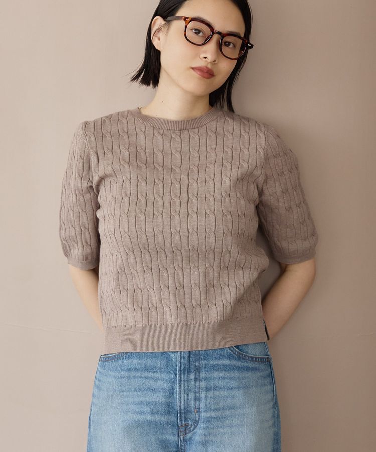 AMERICAN HOLIC「ケーブル5分袖ニットプルオーバー」|ニット・セーター|Beige
