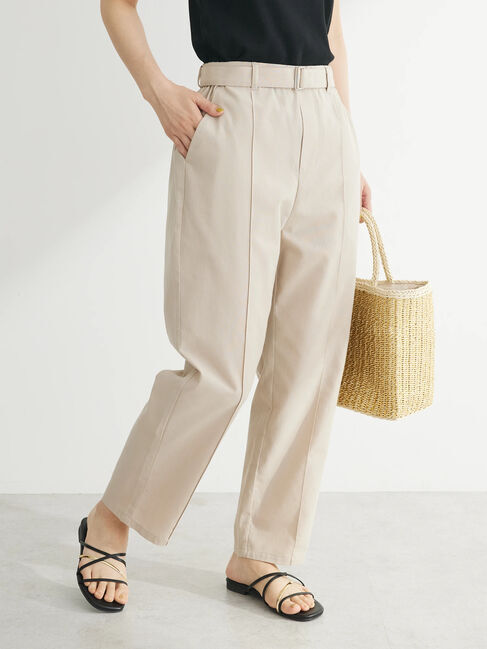 Green Parks「綿麻混バックルベルト付テーパードパンツ」|その他|Light beige