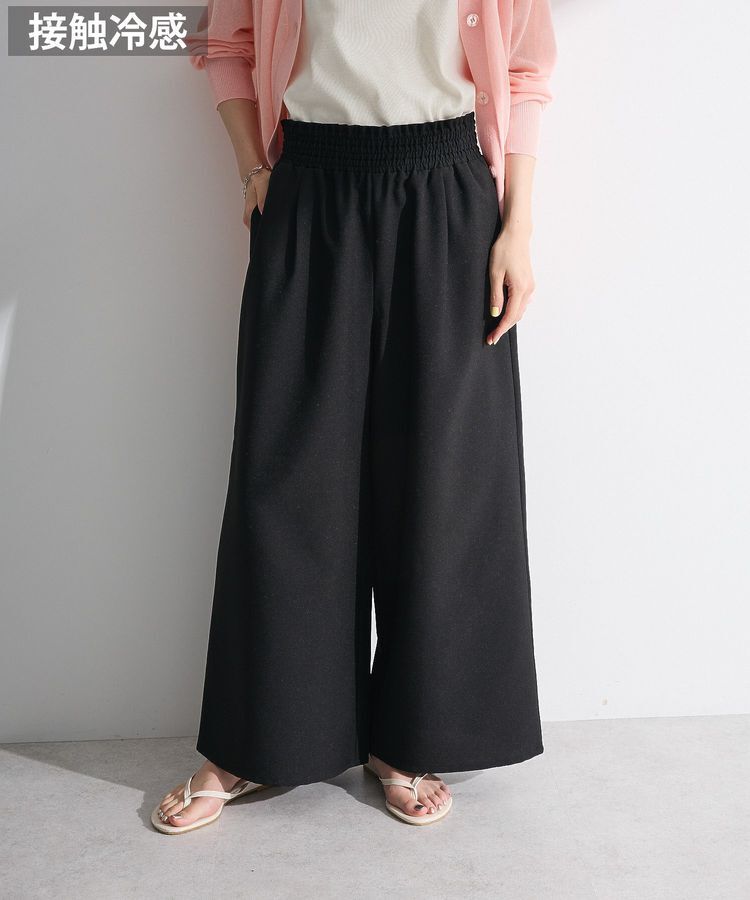 Green Parks「麻調ウエストギャザーフレアワイドパンツ」|その他|Black