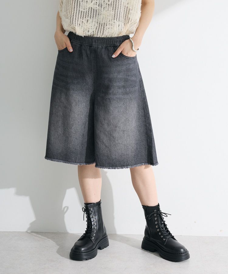 Green Parks「・DOUBLE FLAGS ワイドデニムハーフパンツ」|その他|Black