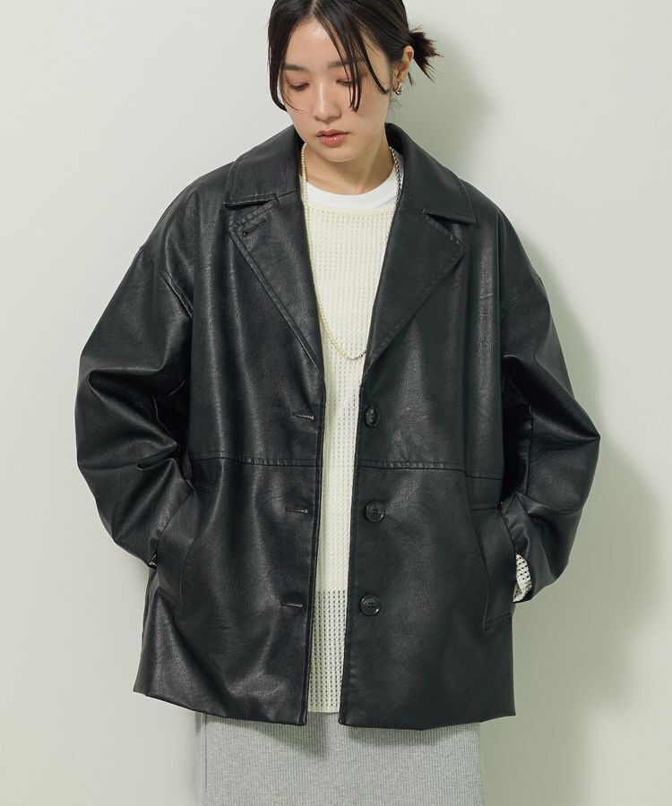 Green Parks「フェイクレザージャケット」|テーラードジャケット|Black