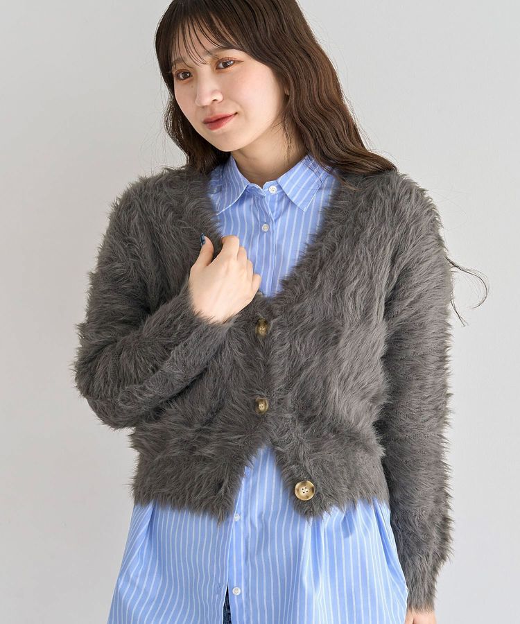 Green Parks「・Petit Fleur シャギーニットカーディガン」|カーディガン|Charcoal Gray