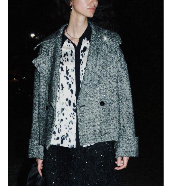 allureville「BONOTTOスパンコールショートコート」|ダッフルコート|ブラック系