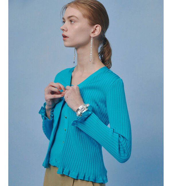 LOULOU WILLOUGHBY「【LOULOU WILLOUGHBY】ワイドリブヘムフリルカーディガン」|カーディガン|