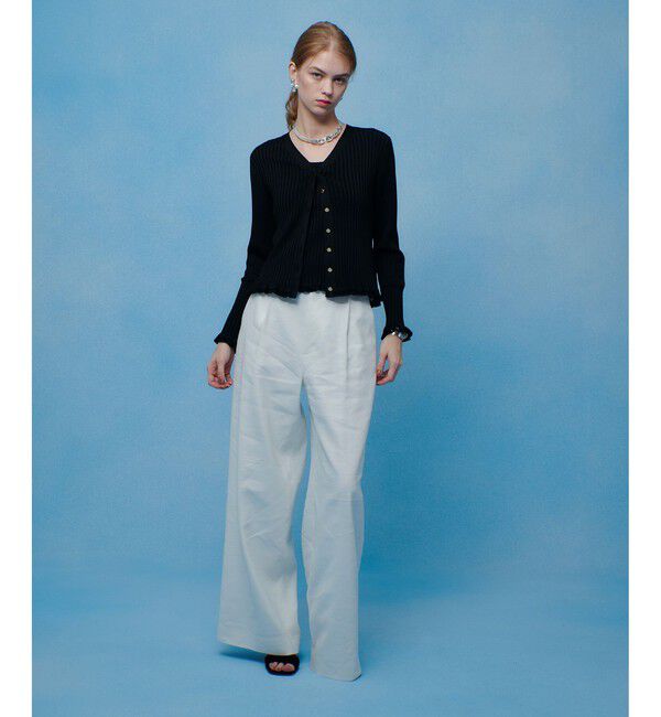 LOULOU WILLOUGHBY「【LOULOU WILLOUGHBY】ワイドリブヘムフリルカーディガン」|カーディガン|