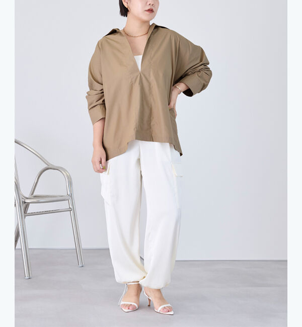 ur's「スキッパーネックドルマンスリーブオーバーサイズシャツ」|シャツ・ブラウス|