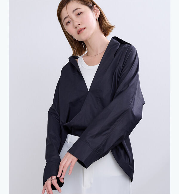 ur's「スキッパーネックドルマンスリーブオーバーサイズシャツ」|シャツ・ブラウス|ネイビー