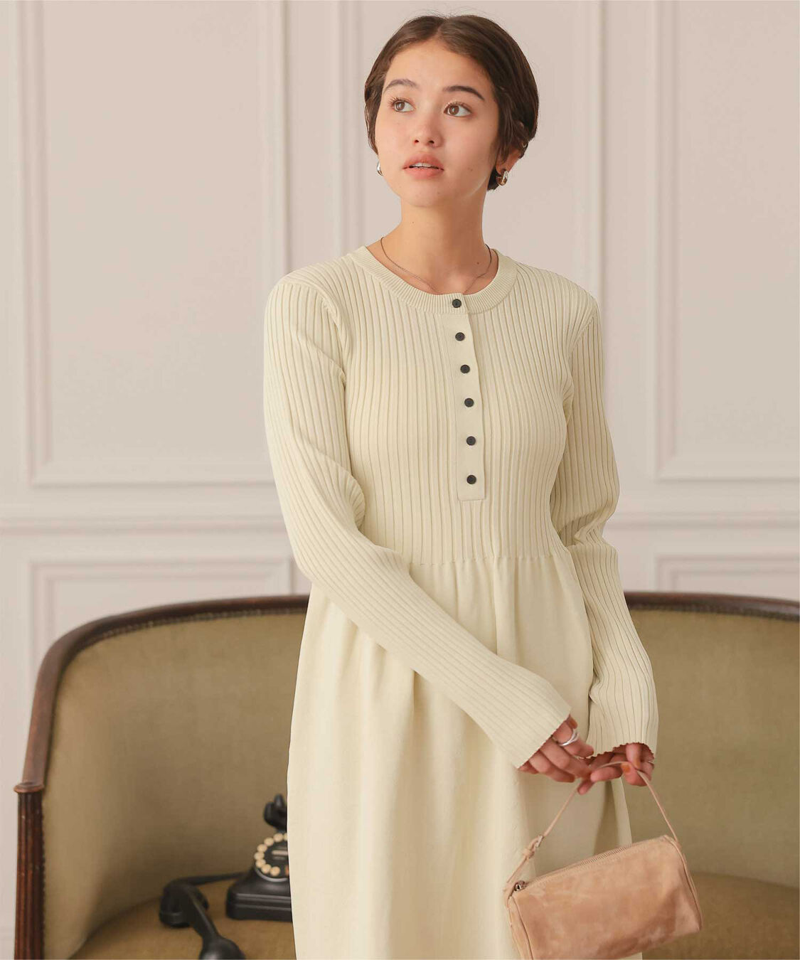 titivate「ヘンリーネックデザインニットワンピース」|ワンピース|