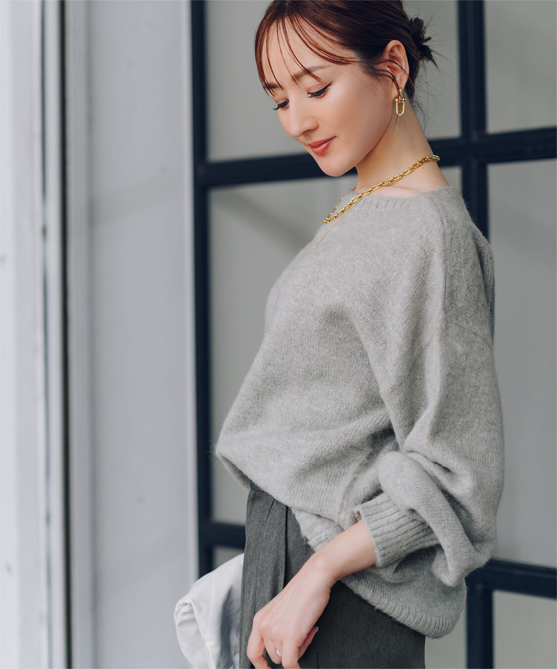 ur's「【星玲奈さんコラボアイテム】ヤクライクボートネックボリュームスリーブニット」|ニット・セーター|