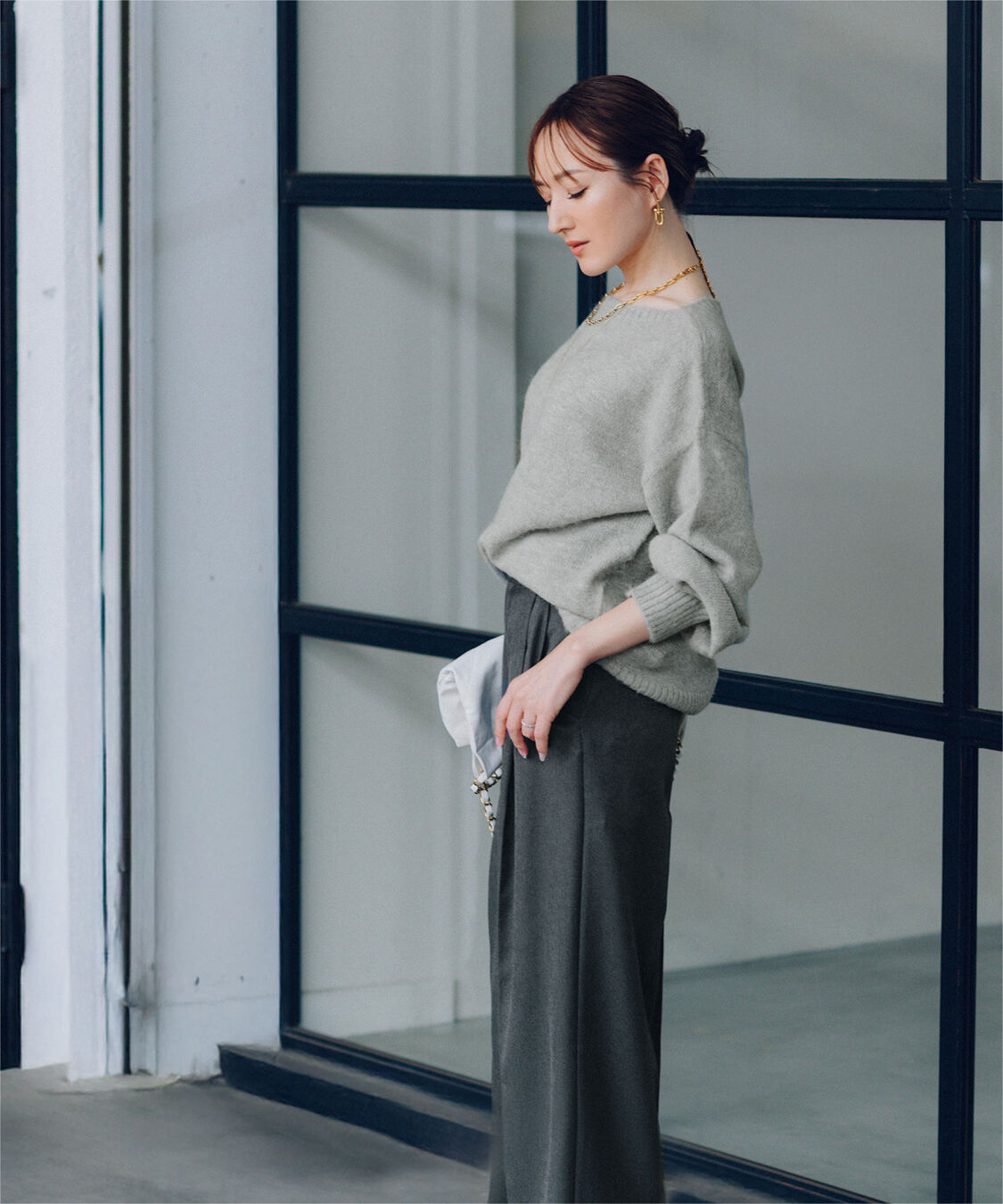 ur's「【星玲奈さんコラボアイテム】ヤクライクボートネックボリュームスリーブニット」|ニット・セーター|