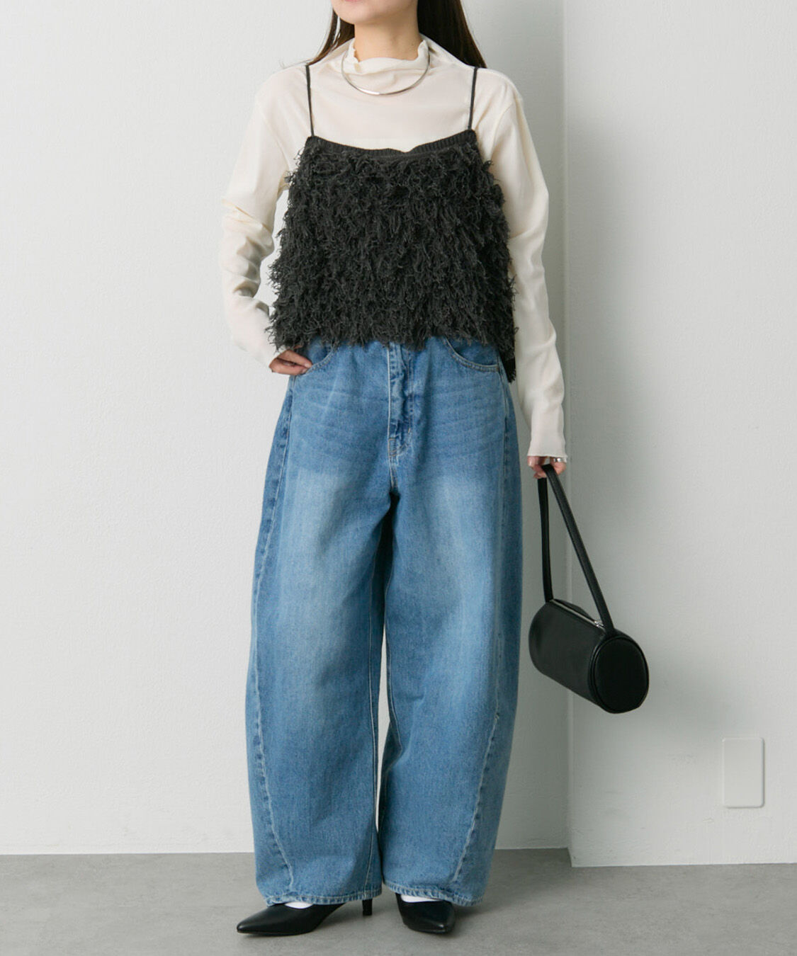  「フリンジジャガードニット細紐ビスチェ」|ニット・セーター|