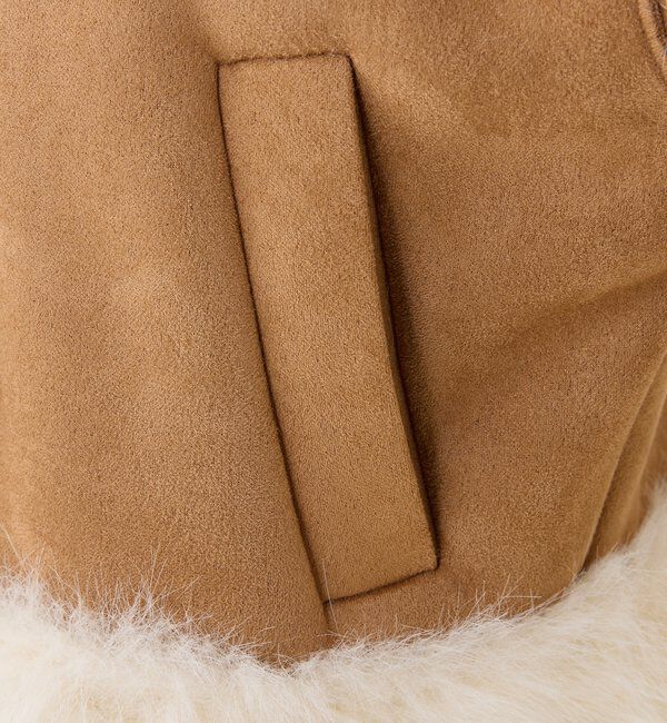  「【リボン取り外し可能】フェイクムートンリボンアウター」|ダウンベスト・ベスト|