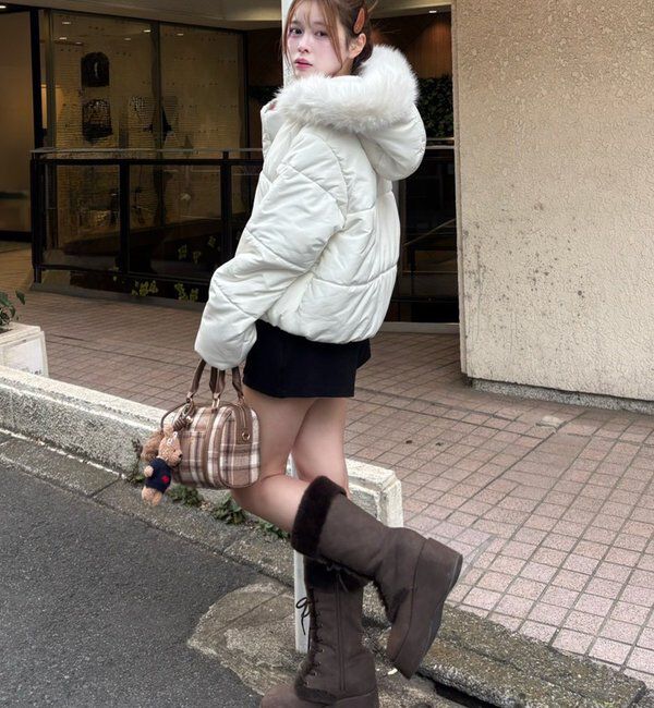  「ファー付きショートフェイクダウン」|ダッフルコート|