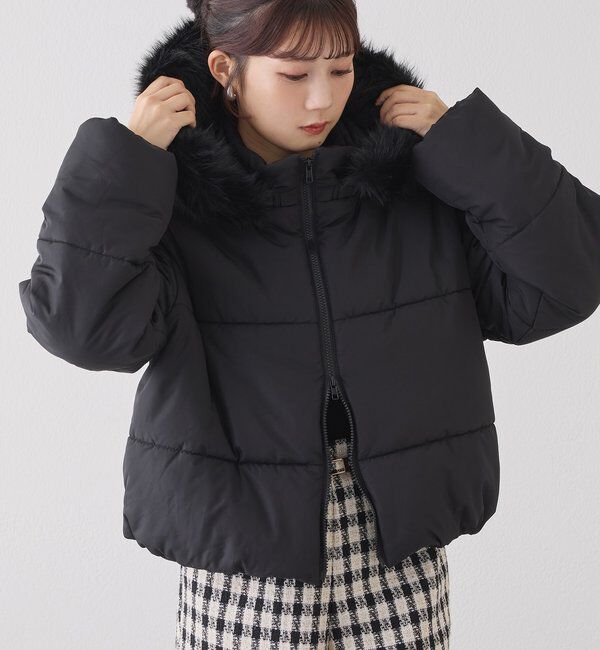  「ファー付きショートフェイクダウン」|ダッフルコート|