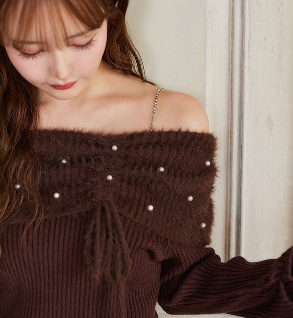  「パール&times;ビジューオフショルニット」|ニット・セーター|