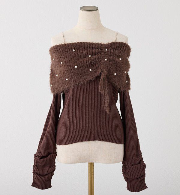  「パール&times;ビジューオフショルニット」|ニット・セーター|