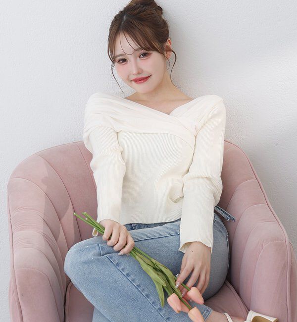  「異素材ドッキングオフショルニット」|ニット・セーター|