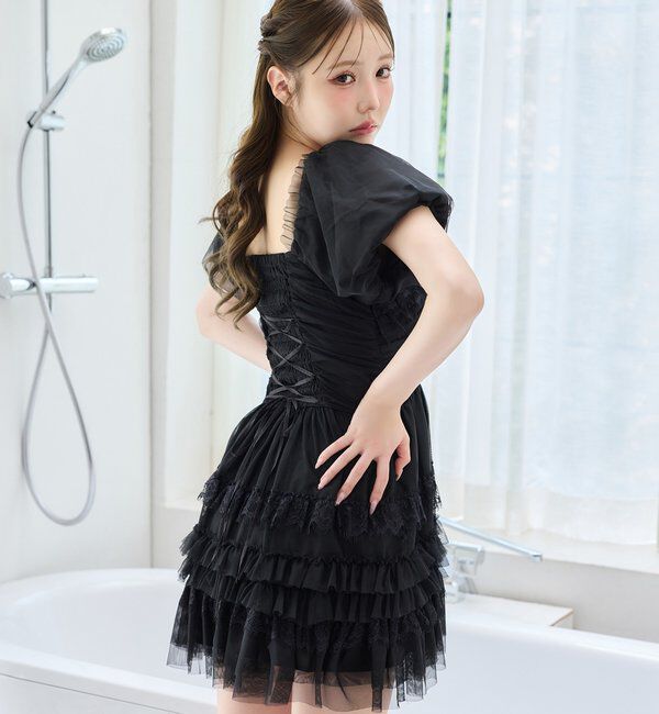  「【Tulle Collection】ティアードミニワンピース」|ワンピース|ブラック