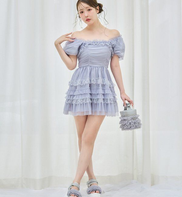  「【Tulle Collection】ティアードミニワンピース」|ワンピース|