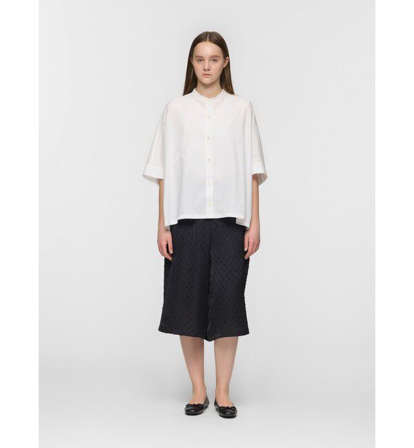 mizuiro ind「mizuiro ind ハーフスリーブスタンドカラーワイドシャツ」|シャツ・ブラウス|