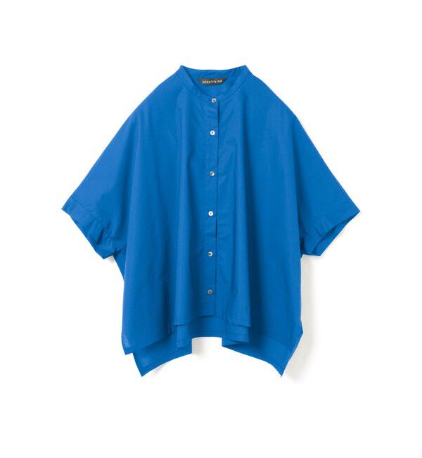 mizuiro ind「mizuiro ind ハーフスリーブスタンドカラーワイドシャツ」|シャツ・ブラウス|ブルー