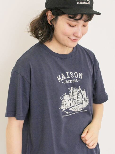 Samansa Mos2「建物プリントTシャツ」|Tシャツ・カットソー|ネイビー