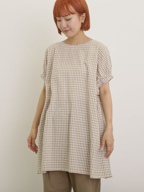 Samansa Mos2「袖口ギャザー前後2WAYチュニック」|シャツ・ブラウス|ベージュ