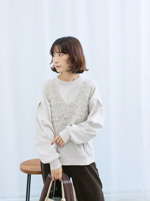 Samansa Mos2 blue「ふわふわショート丈ニットベスト」|ニット・セーター|