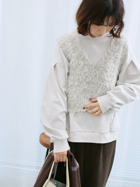 Samansa Mos2 blue「ふわふわショート丈ニットベスト」|ニット・セーター|