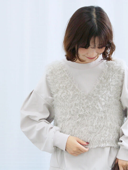 Samansa Mos2 blue「ふわふわショート丈ニットベスト」|ニット・セーター|