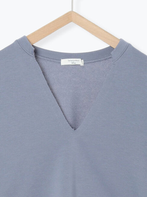 Samansa Mos2 blue「◎裏毛深Vネックプルオーバー」|Tシャツ・カットソー|