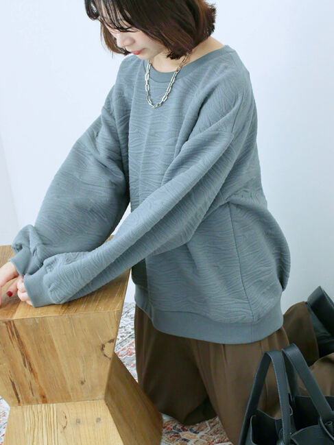 Samansa Mos2 blue「ジャガードダンボールプルオーバー」|Tシャツ・カットソー|