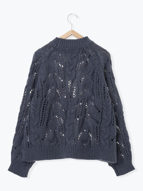 Samansa Mos2 blue「透かしケーブルニットプルオーバー」|ニット・セーター|