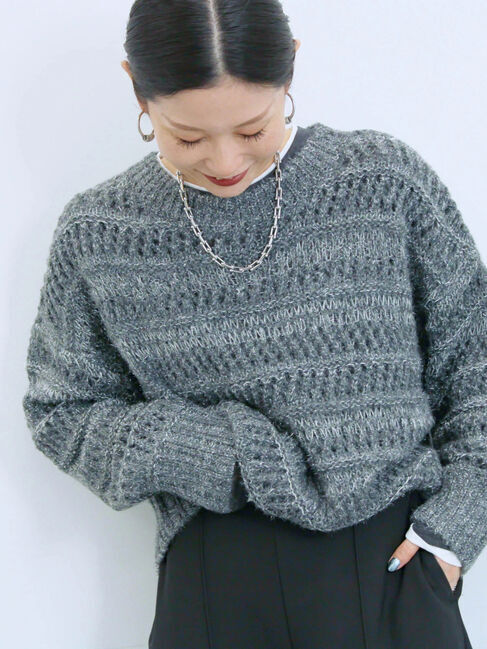 Samansa Mos2 blue「透かし柄ニットプルオーバー」|ニット・セーター|