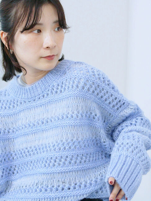 Samansa Mos2 blue「透かし柄ニットプルオーバー」|ニット・セーター|