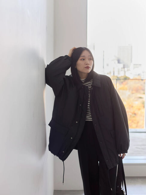 Samansa Mos2 blue「襟付中綿ブルゾン」|ブルゾン・スタジャン|