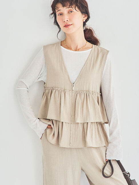 Samansa Mos2「(セットアップ可)フリルジップベスト」|ダウンベスト・ベスト|