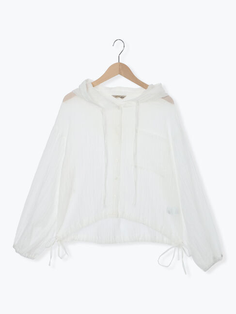 Samansa Mos2「シアー裾ドロストフードシャツ」|シャツ・ブラウス|